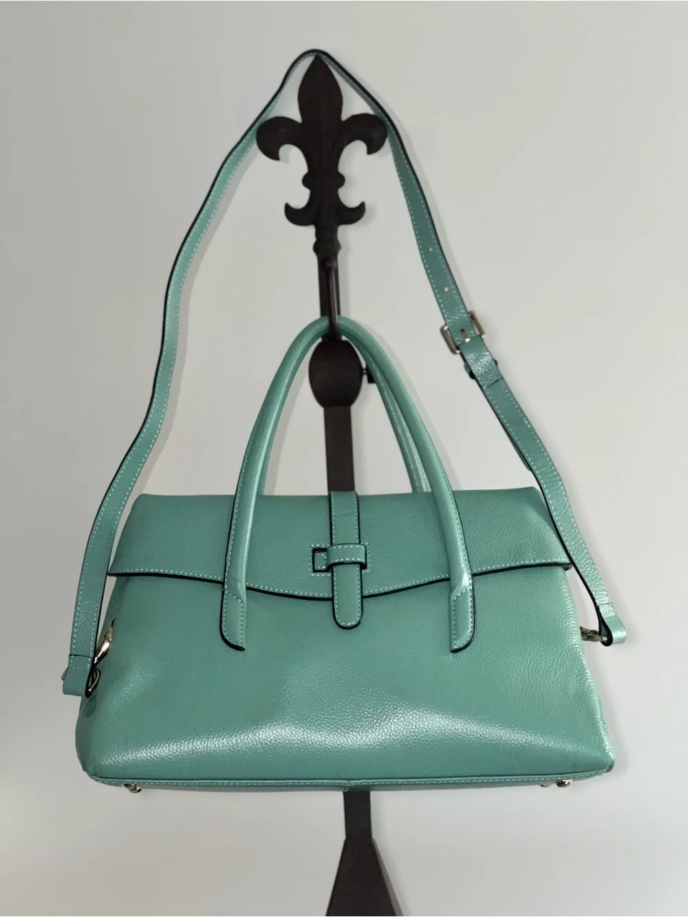 Jack&Chris Style Leather Satchel/Tote Bag - Sage Mint Green